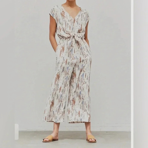 Grade And Gather Stripe Dye Jumpsuit Size Large V Neck Back Opening Button - Picture 1 of 9